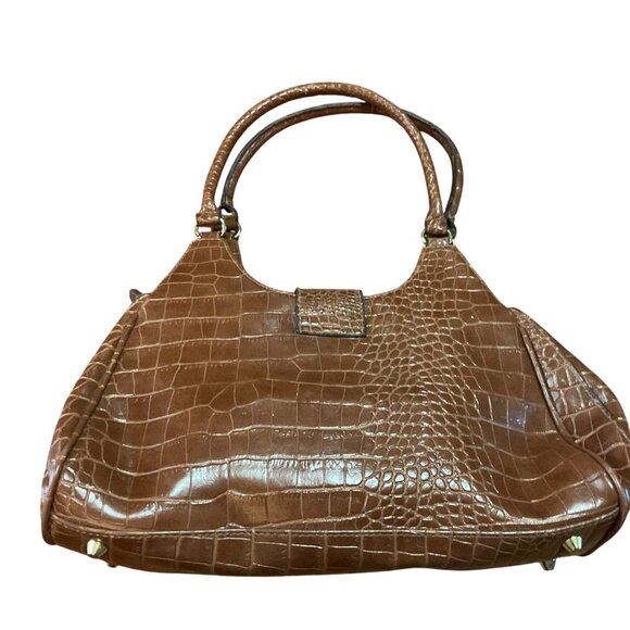 Vtg Y2K Brown Crocodile Embossed Leather Handbag Purse Satchel &  Wallet Set - Picture 3 of 10